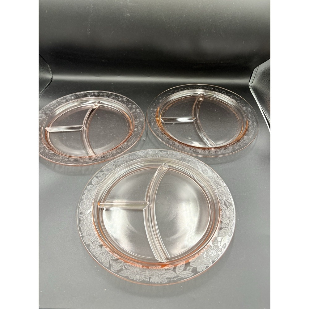 Macbeth Evans Dogwood Apple Blossom Pink Depression Glass Grill Plates 10-1/2"